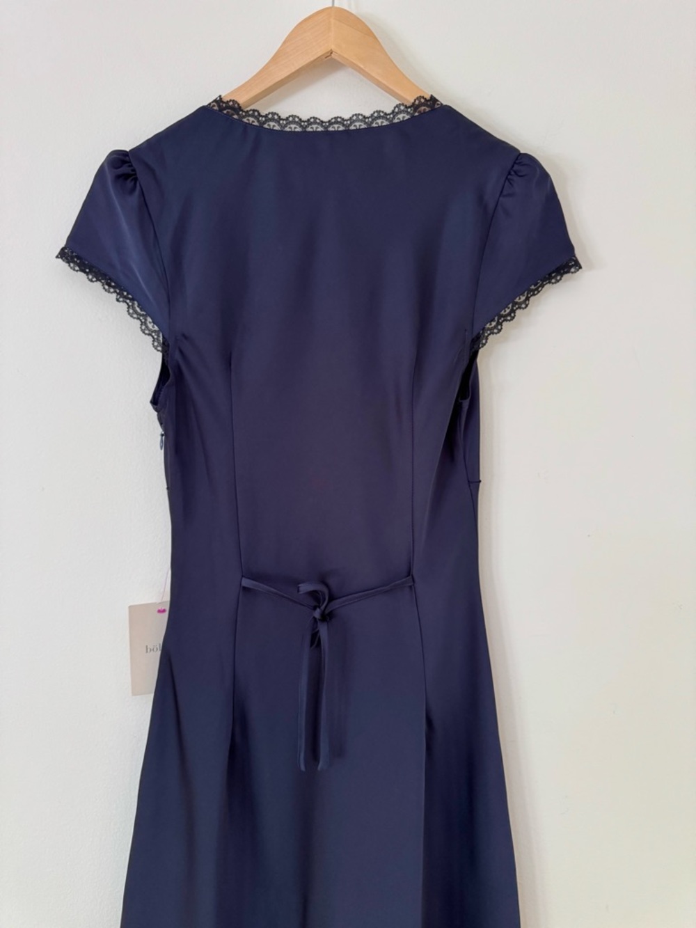 NWT bohme Wrenna Satin Maxi Dress Navy Lace-Trim Maxi Dress, Size M - Picture 12 of 15